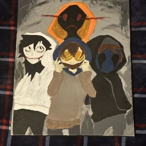 Creepypasta Art Canvas - Characters: Toby, Hoodie, EJ (Eyeless Jack), Jeffery